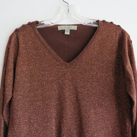 One Girl Who… The Universe Women's Brown Metallic Sweater L - Picture 3 of 12